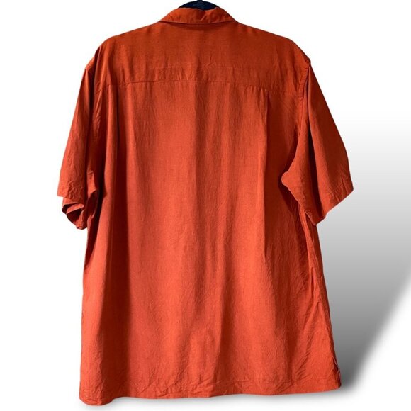 Perry Ellis 100% Silk Dress Shirt Mens L Orange Short Sleeve Button-Up Pocket - Picture 4 of 10